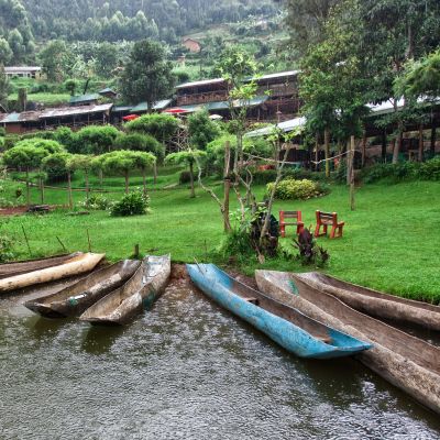Traditional boats at Lake Bunyonyi in Uganda, Africa