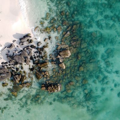 Aerial top view of Long Beach coast in Koh Rong, Cambodia, Asia