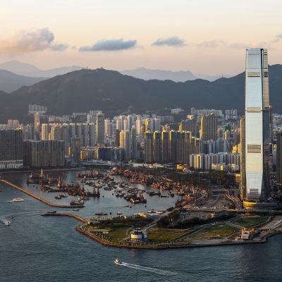 Beautiful West Kowloon sunset, Hong Kong, Asia