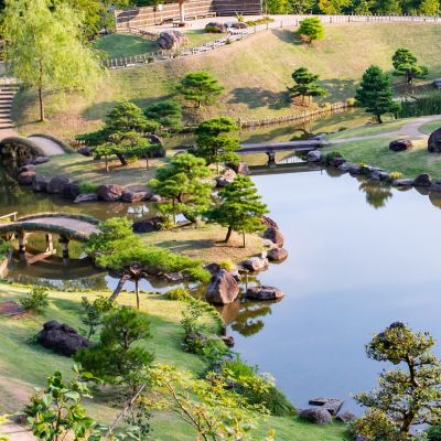 Japanese Garden, Gyokusen Inmaru Garden at Kanazawa Castle, Ishikawa Prefecture, Japan