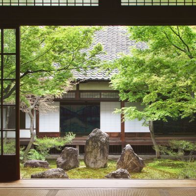 View from inside on japanese garden in Kyoto, Japan