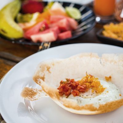 Traditional Sri Lankan breakfast with egg hoppers, Asia
