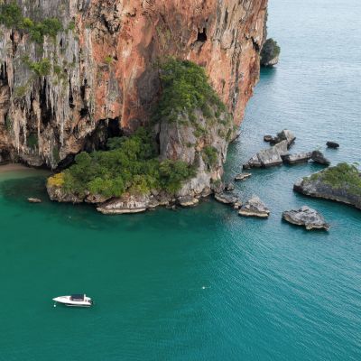 Aerial view of Phra Nang tropical beach and cave in Krabi province, Thailand