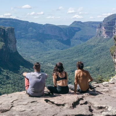 Group of hikers in Vale do Pati (Paty Valley), Chapada Diamantina National Park, Bahia, Brazil, South America