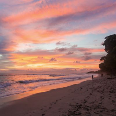 Costa Rica, Playa Santa Teresa at sunset, Mal Pais, beach with surfers and tourists