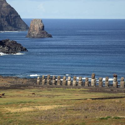 The beautiful Moai statues of Easter Island in the South Pacific, Chile, South America