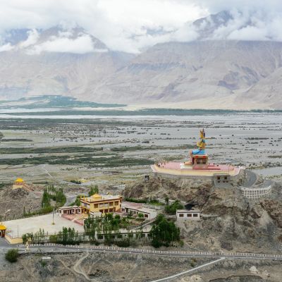 Maitreya Buddha statue, Himalaya mountains, Nubra Valley, Ladakh, India