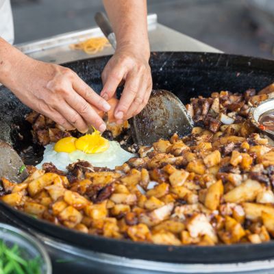 Street food at Kimberly Street Food Night Market. George Town, Penang, Malaysia, Asia