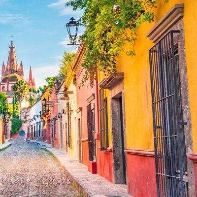 Beautiful streets and colorful facades of San Miguel de Allende in Guanajuato, Mexico, Central America