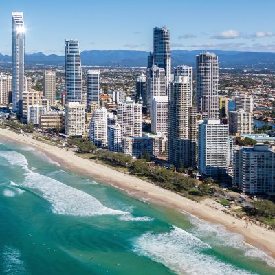 An aerial view of Surfers Paradise on the Gold Coast, Australia oceania tours