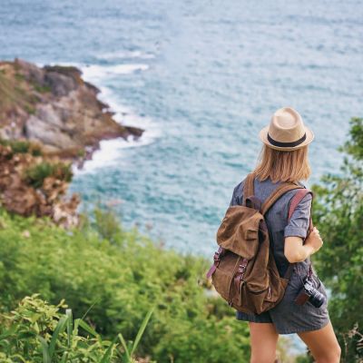 Man trekking through the Royal National Park, near Sydney Australia