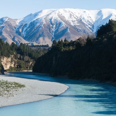 Bend of Rakaia River at Rakaia Gorge, Canterbury, New Zealand