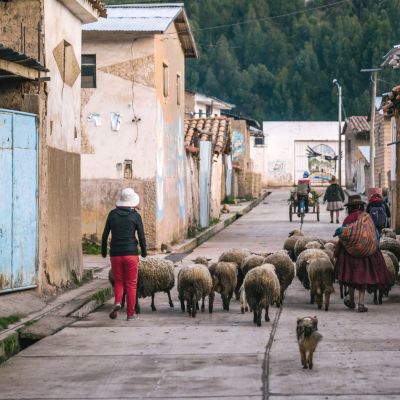 Safety in Peru - Local street life in a village in the Andes of Peru, South America