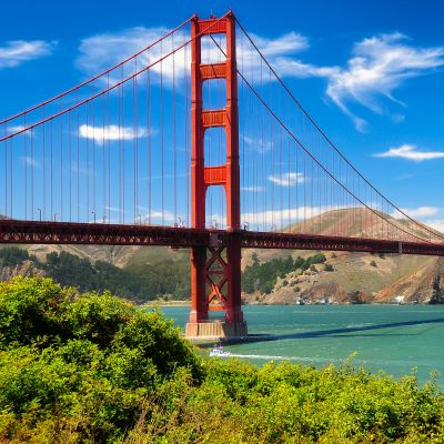 Golden gate bridge vivid day landscape, San Francisco