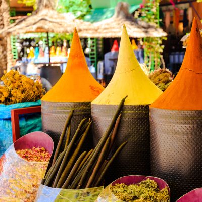 Moroccan spice stall in marrakech market, morocco