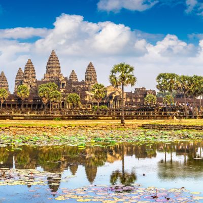 Panorama of Angkor Wat temple in Siem Reap, Cambodia in a summer day