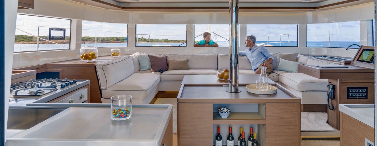 Sunsail 505 Catamaran Lagoon saloon view