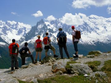 Group admiring views of Mont Blanc, France