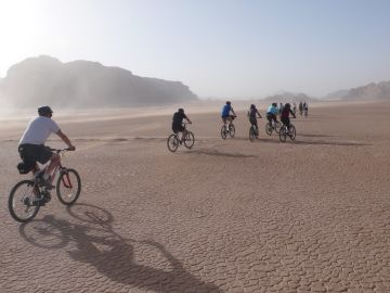 Cycling across the Wadi Rum desert