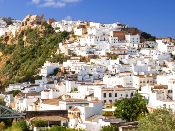 White town built on a rock along Guadalete river, in the province of Cadiz, Spain