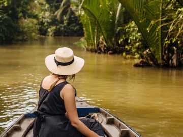 Woman canoeing in Vietnam