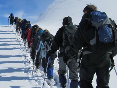 Exodus clients snowshoeing in Bosnia