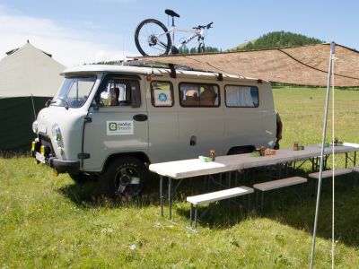 Cycling snack break in Mongolia
