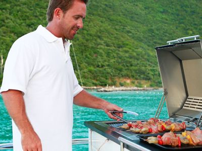 grilling kebabs in the Caribbean