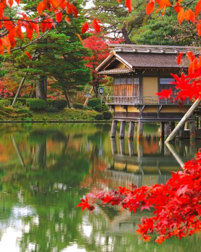 Japanese Garden at Kenrokuen Garden, Kanazawa City, Ishikawa Pref., Japan