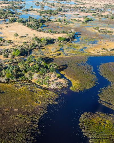 okavango delta in Botswana in africa from above out of airplane