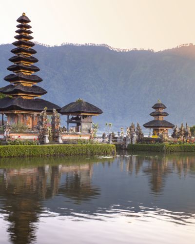 Pura Ulun Danu Bratan, Hindu temple on Bratan lake, Bali, Indonesia, Asia
