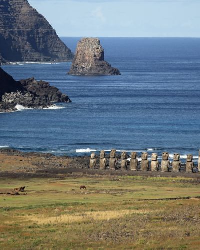 The beautiful Moai statues of Easter Island in the South Pacific, Chile, South America