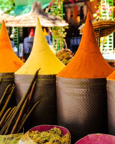 Moroccan spice stall in marrakech market, morocco