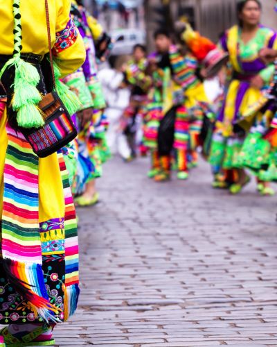 Peruvian dancers at the parade in Cusco, Peru, South America