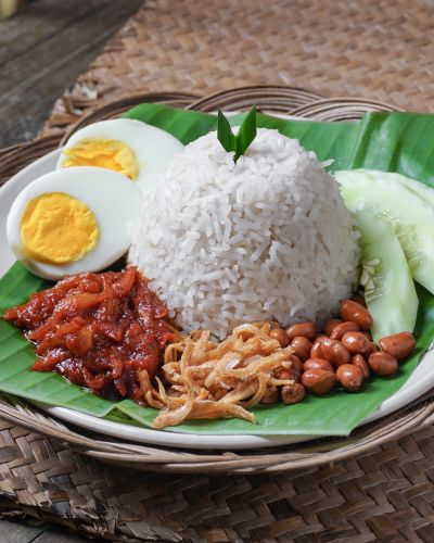 Asian-food-Nasi-Lemak is a rice dish infused with coconut milk