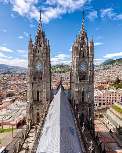 View-of-the-towers-of-the-Basilica-in-Quito-Ecuador-South-America