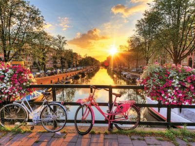 Beautiful sunrise over Amsterdam