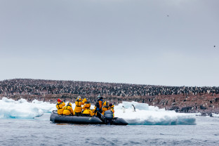 passengers on a zodiac in antarctica