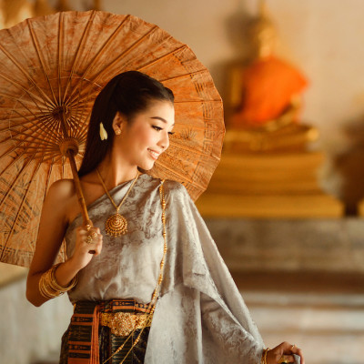 Thailand travel - Asian woman wearing traditional Thai culture,vintage style,Thailand