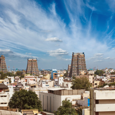 Blick auf den Sri Menakshi Temple in Madurai, Indien