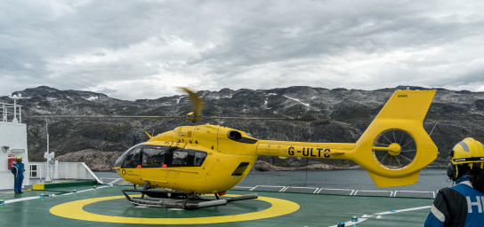 Quark Expeditions&apos; twin-engine helicopters enable guests to experience immersive adventures along the Tasermiut Fjord in South Greenland.
