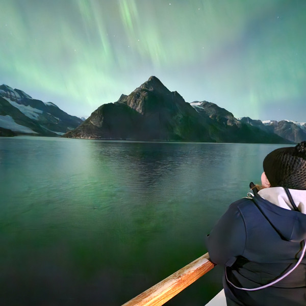 Witnessing aurora borealis from the ship.