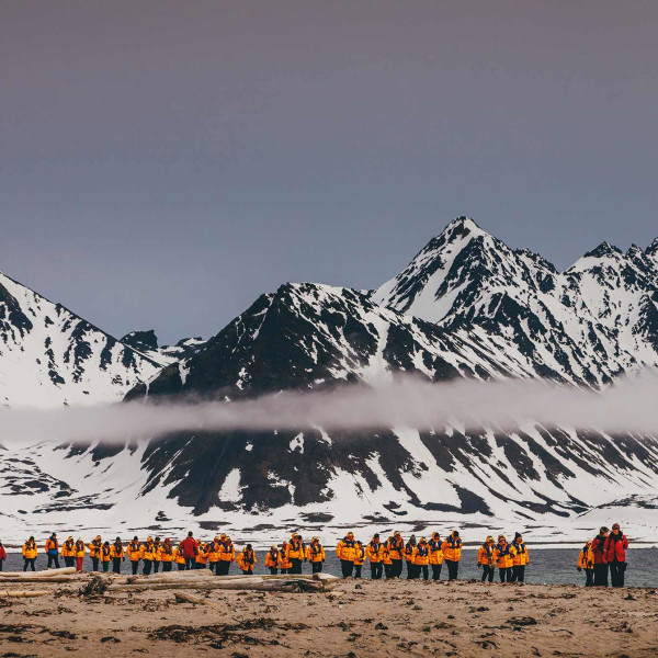 Passengers hiking in the Arctic