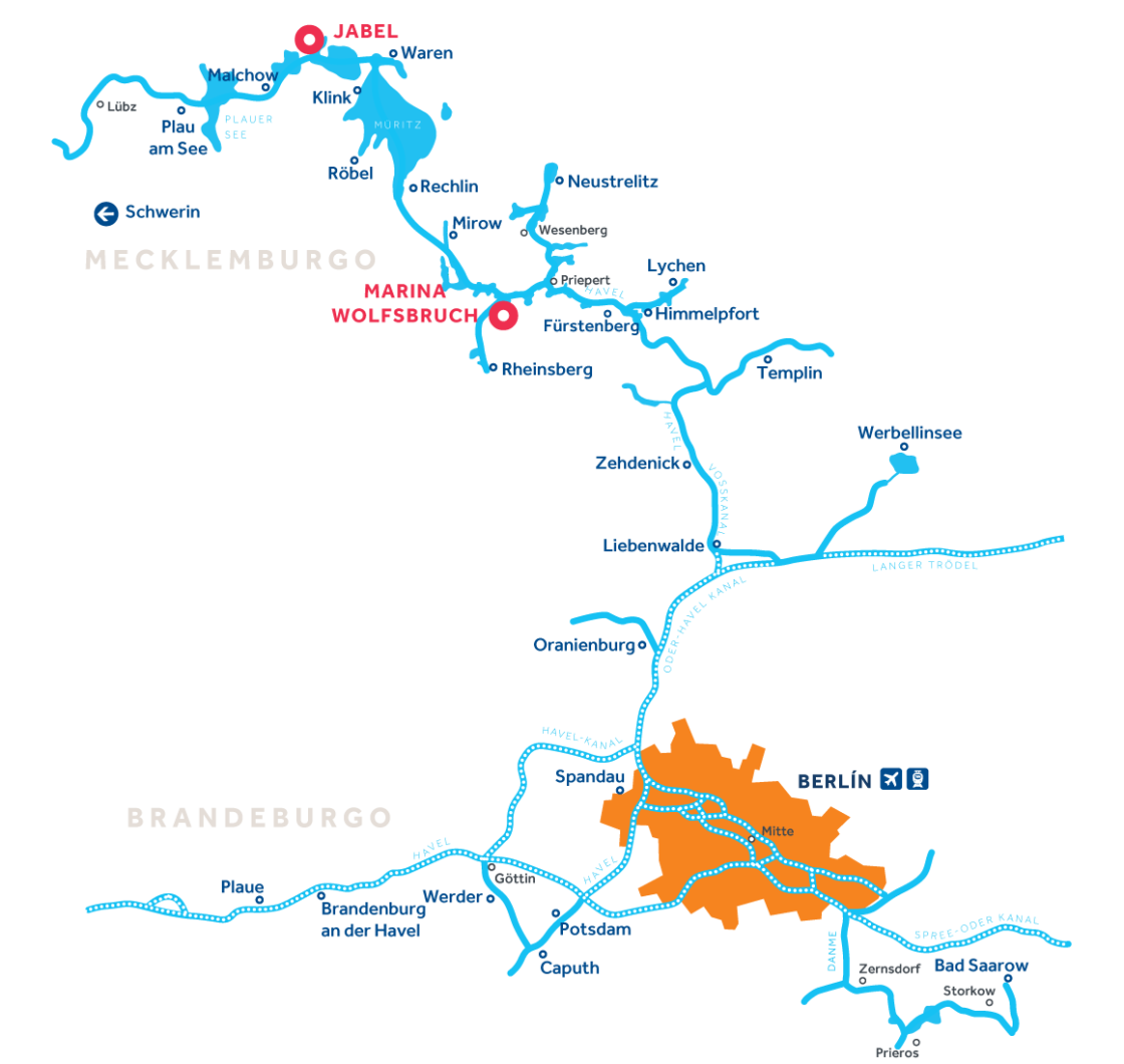 Mapa de la región de navegación en Alemania