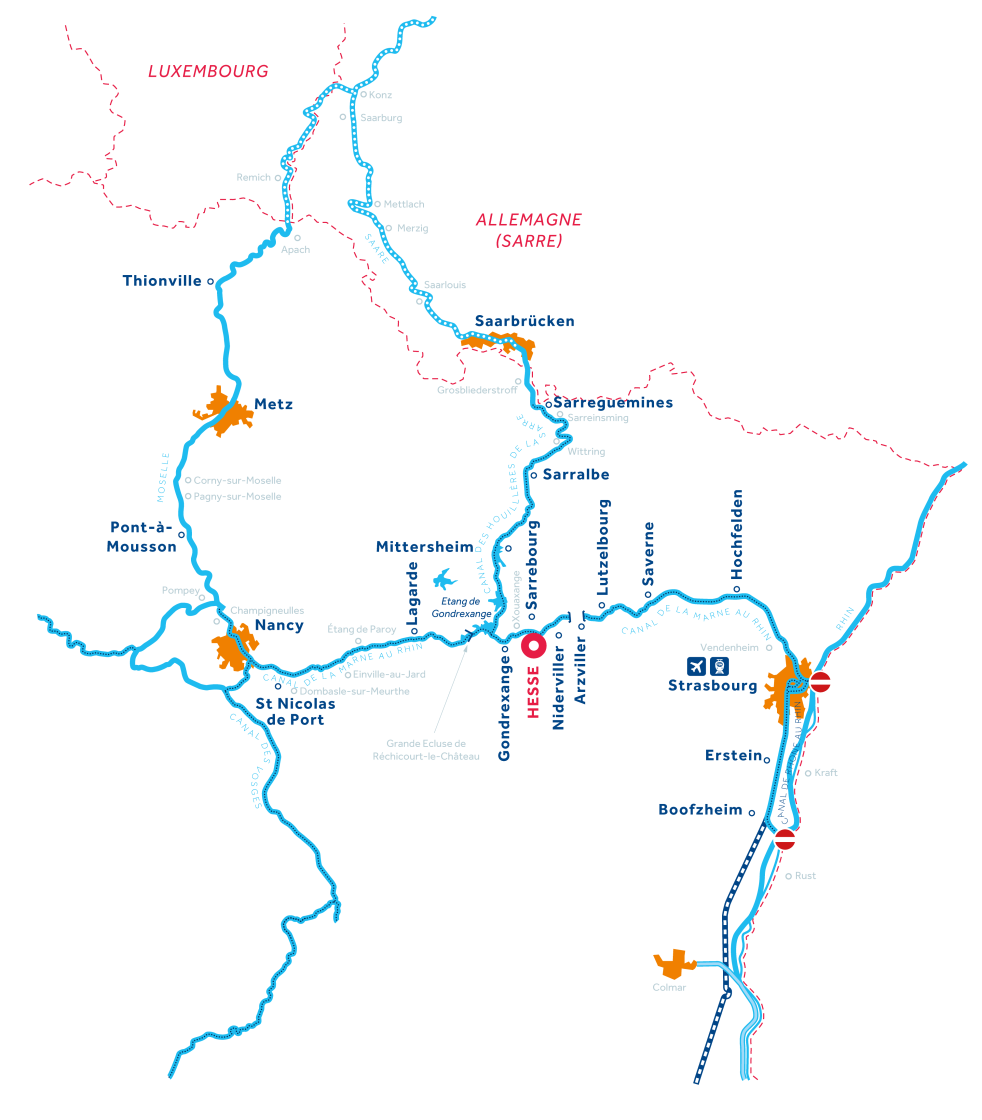Carte de la région de navigation d'Alsace-Lorraine
