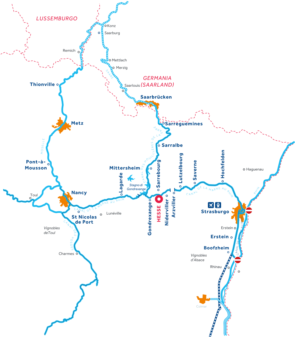 Mappa della zona di navigazione dell'Alsazia-Lorena