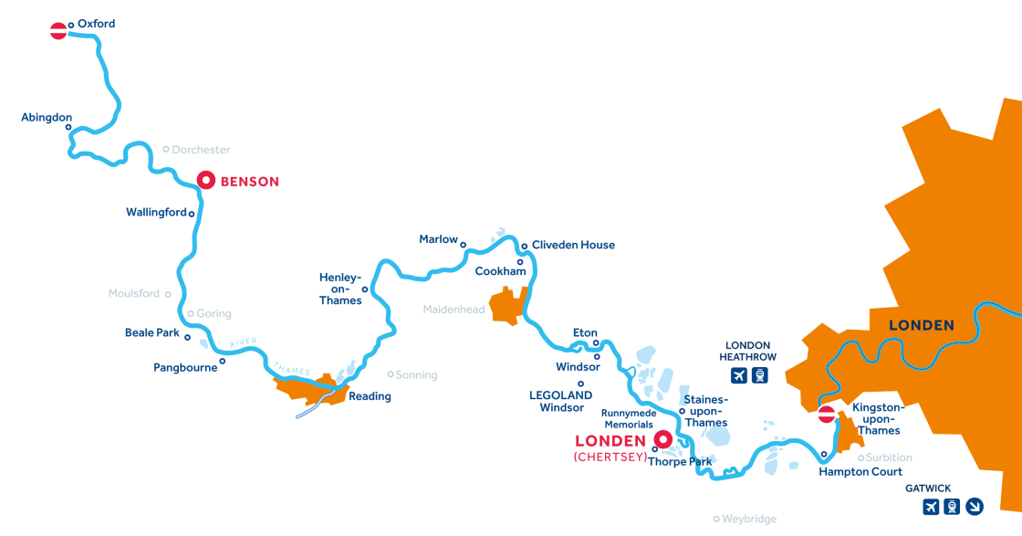 Kaart van de vaarregio Rivier de Theems