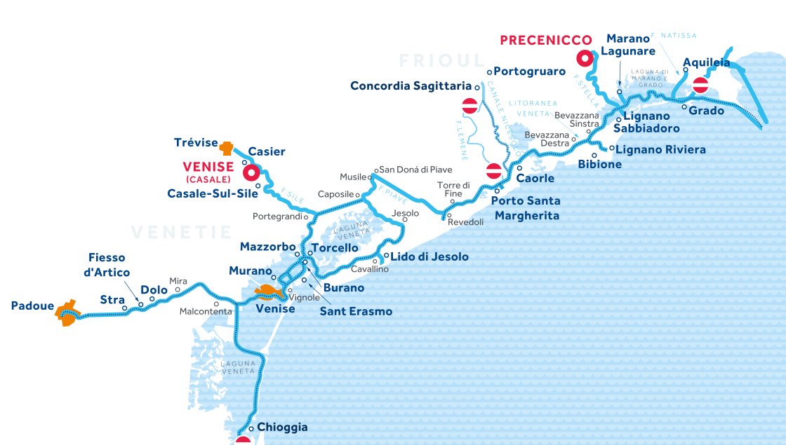 Carte de la région de navigation de Venise et du Frioul
