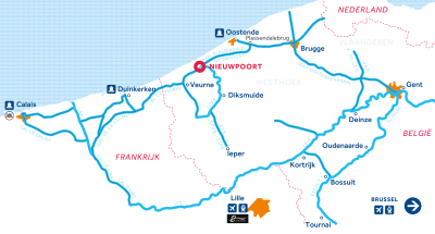 Kaart van de vaarregio: Vlaanderen