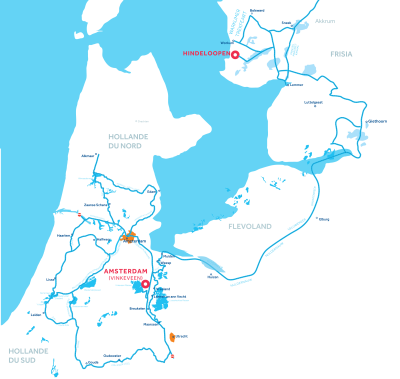 Carte de la région de navigation de la Hollande, Amsterdam et Frise